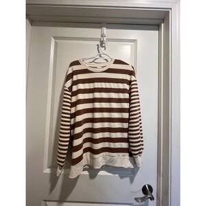 WIHOLL Women's size M Cream and Brown Stripe Long Sleeve Thermal